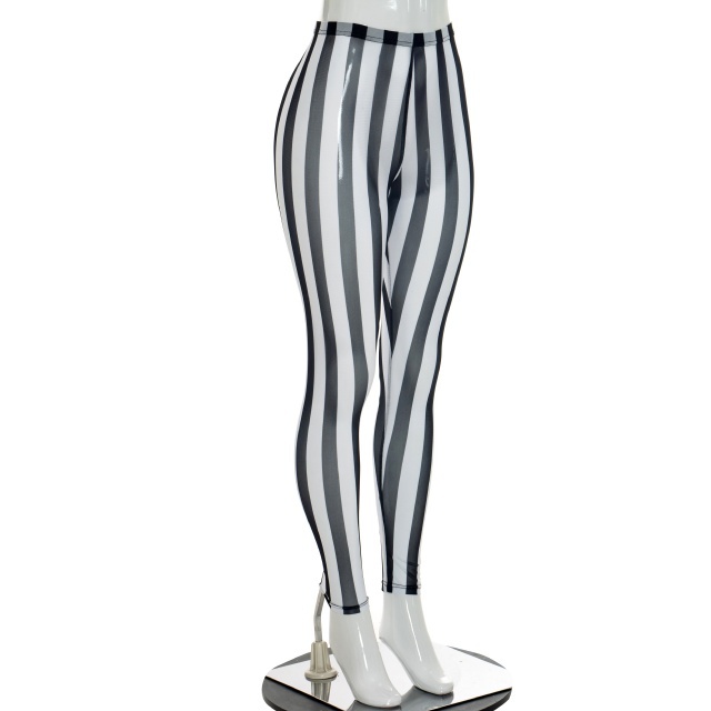 Striped Printed Sheer Mesh High Waist Leggings
