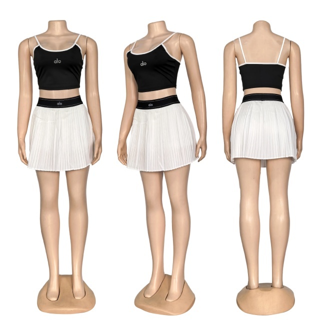 Fashion Tennis High Waist Pleated Skirt Set