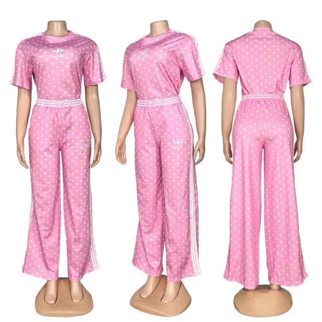Fashion Embroidery Polka Dots Sport Two Piece Set