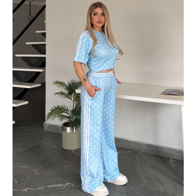 Fashion Embroidery Polka Dots Sport Two Piece Set