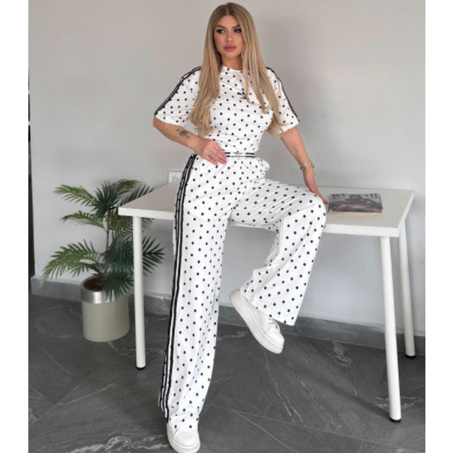 Fashion Embroidery Polka Dots Sport Two Piece Set