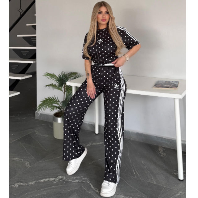Fashion Embroidery Polka Dots Sport Two Piece Set