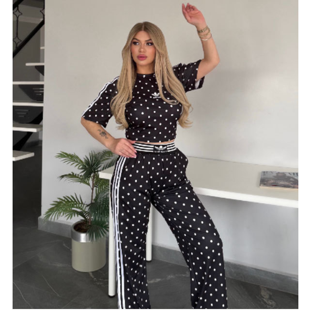 Fashion Embroidery Polka Dots Sport Two Piece Set