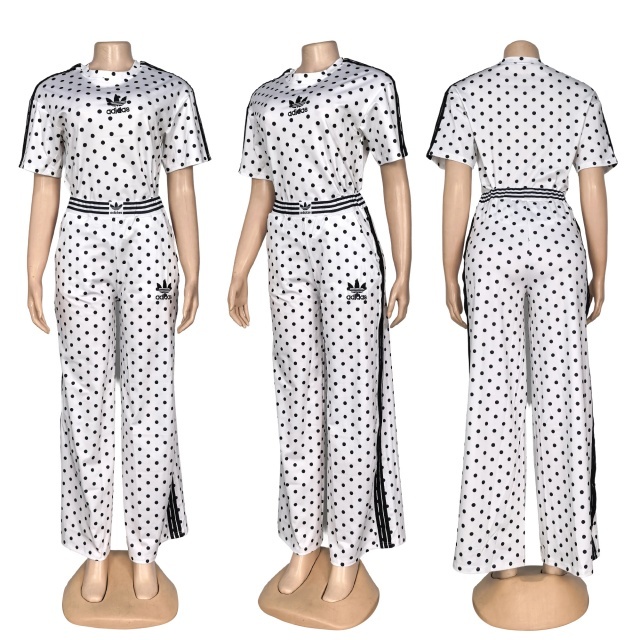 Fashion Embroidery Polka Dots Sport Two Piece Set
