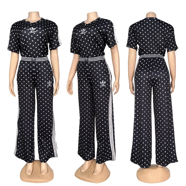 Fashion Embroidery Polka Dots Sport Two Piece Set