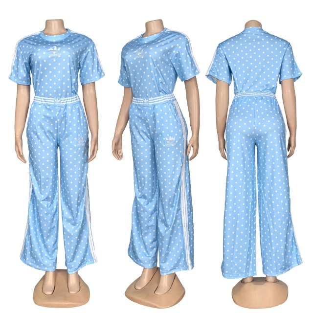 Fashion Embroidery Polka Dots Sport Two Piece Set