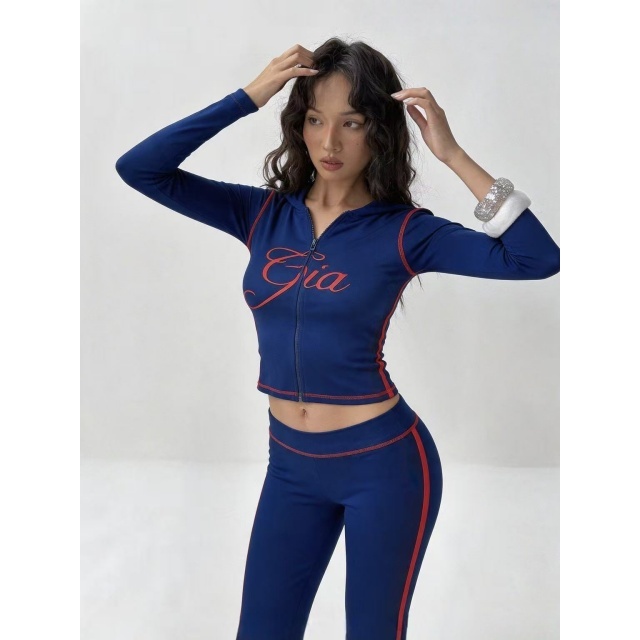 Letters Printed Hooded Fitted Pant Set
