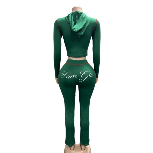 Letters Printed Hooded Fitted Pant Set