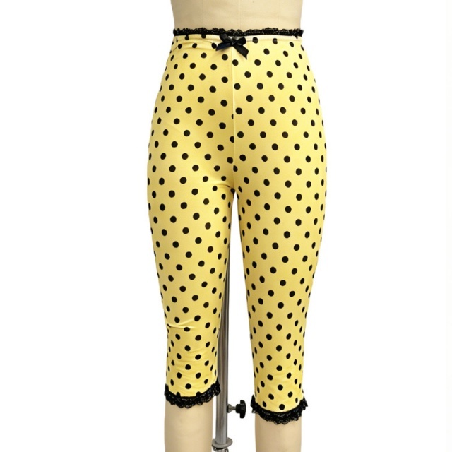 Slim-Fit Polka-Dot Lace Paneling Cropped Pants