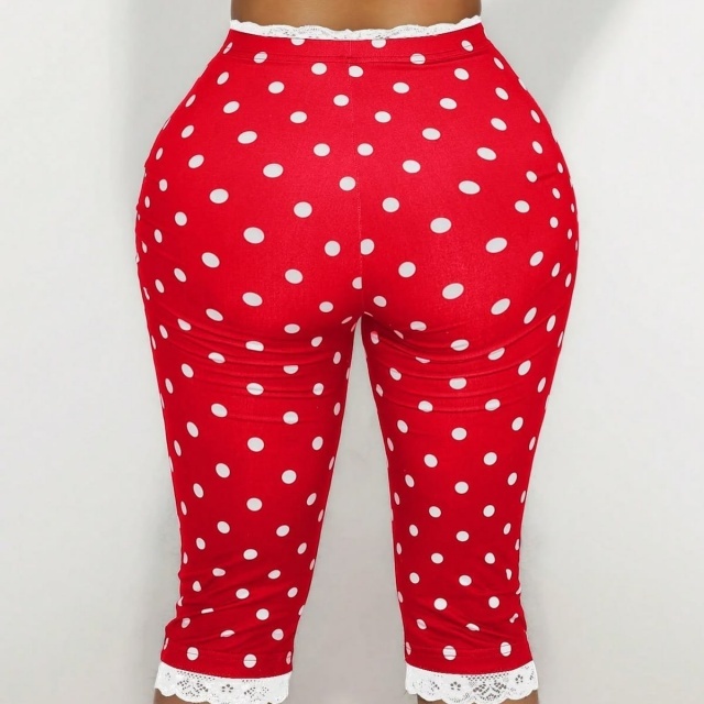 Slim-Fit Polka-Dot Lace Paneling Cropped Pants
