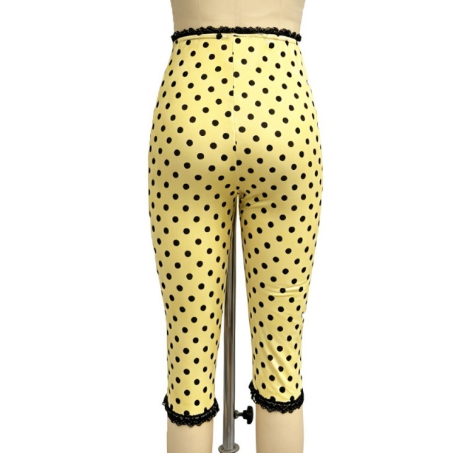 Slim-Fit Polka-Dot Lace Paneling Cropped Pants