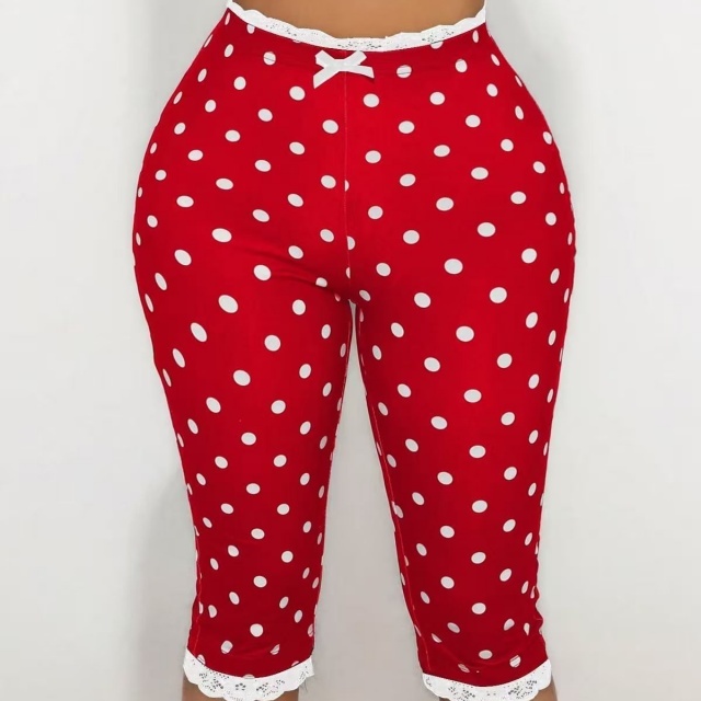 Slim-Fit Polka-Dot Lace Paneling Cropped Pants