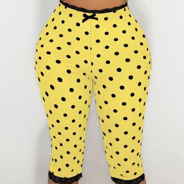 Slim-Fit Polka-Dot Lace Paneling Cropped Pants