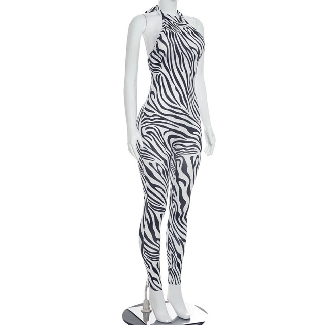 Zebra Printed Backless Fitted Jumpsuit