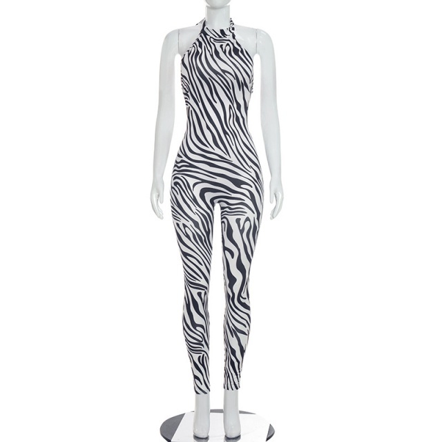 Zebra Printed Backless Fitted Jumpsuit