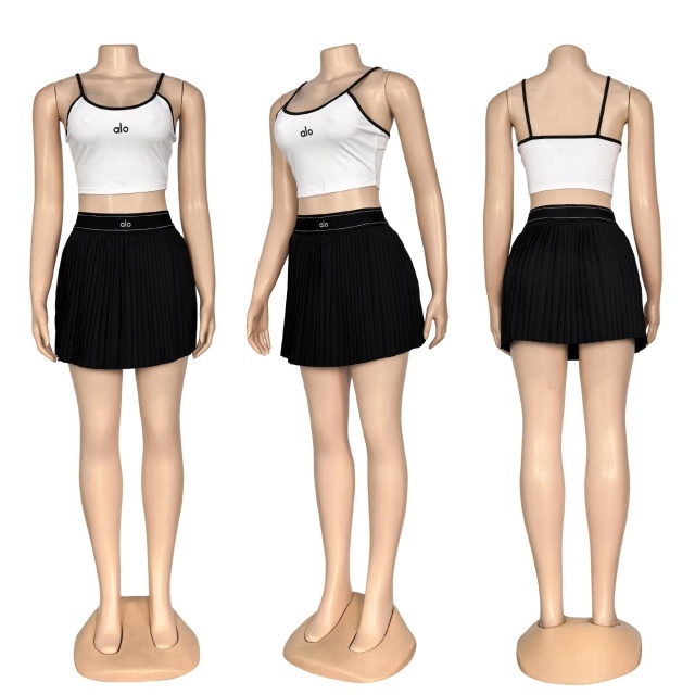 Fashion Tennis High Waist Pleated Skirt Set
