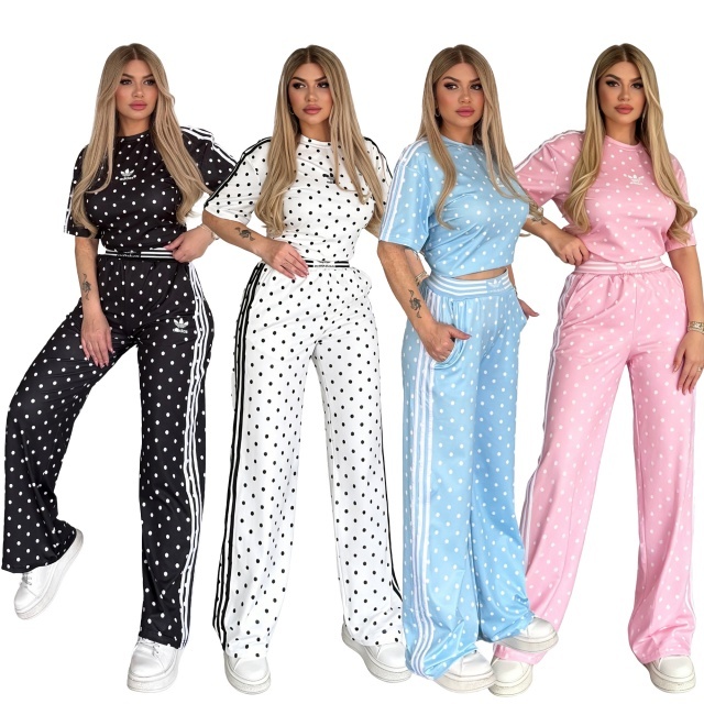 Fashion Embroidery Polka Dots Sport Two Piece Set