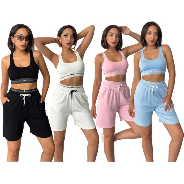 Fashion Embroidery Short Yoga Tracksuit Set