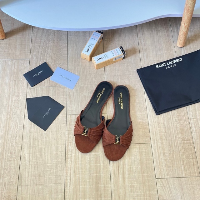 Metal Logo Suede Flat Sandals