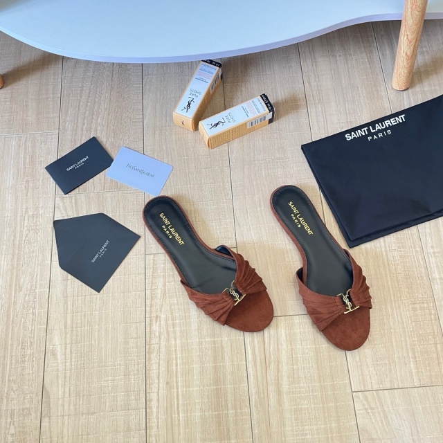 Metal Logo Suede Flat Sandals