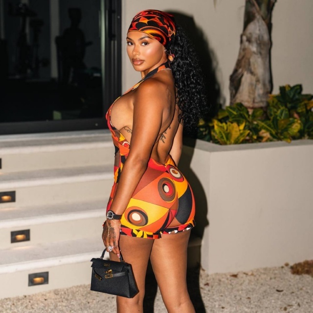 Colorblock Printed Halter Backless Romper with Headscarf