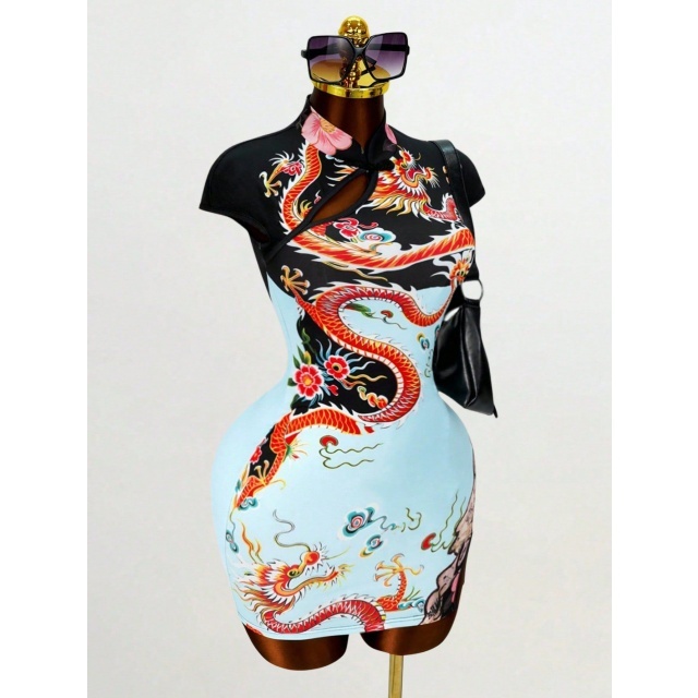 Dragon Printed Mini Dress