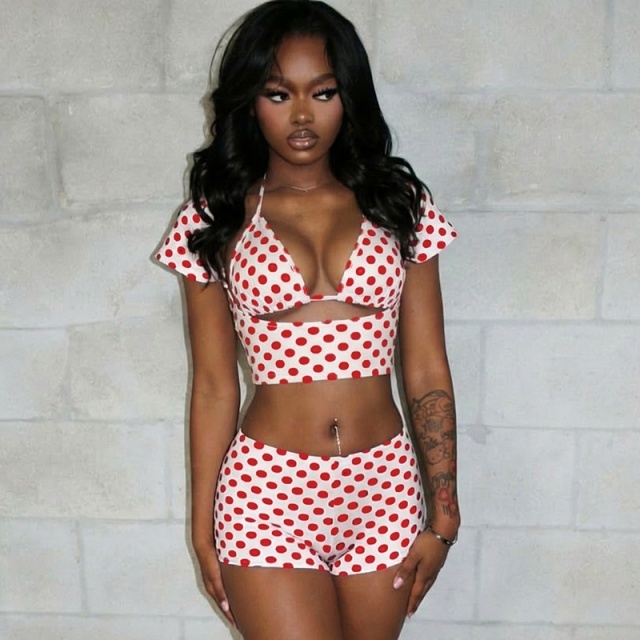 Polka Dots Printed Bikini Short Set 3 Pieces