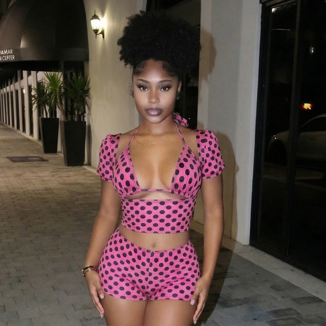 Polka Dots Printed Bikini Short Set 3 Pieces