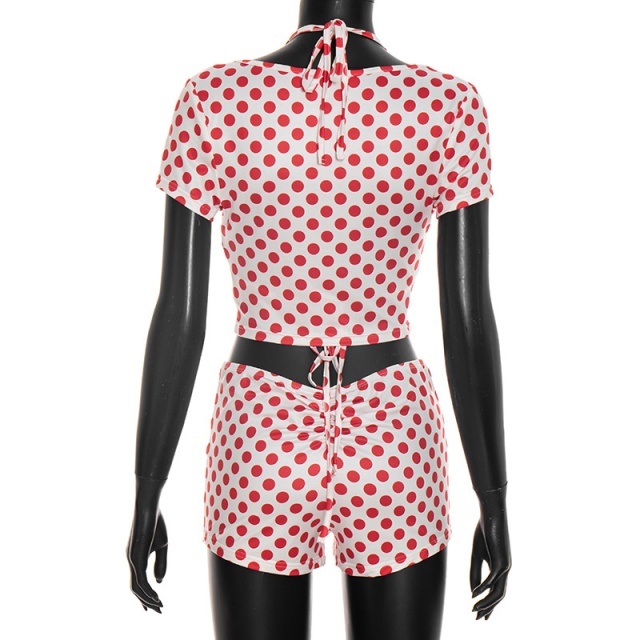 Polka Dots Printed Bikini Short Set 3 Pieces