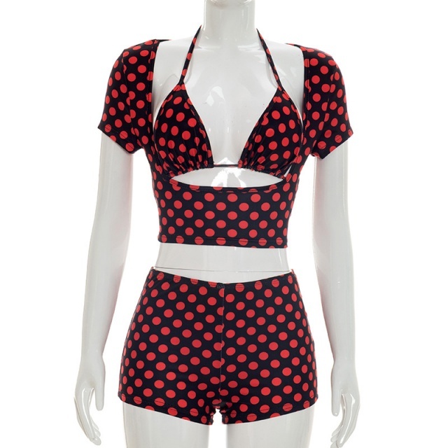 Polka Dots Printed Bikini Short Set 3 Pieces