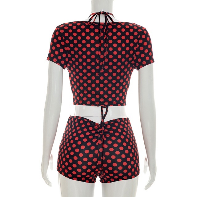 Polka Dots Printed Bikini Short Set 3 Pieces
