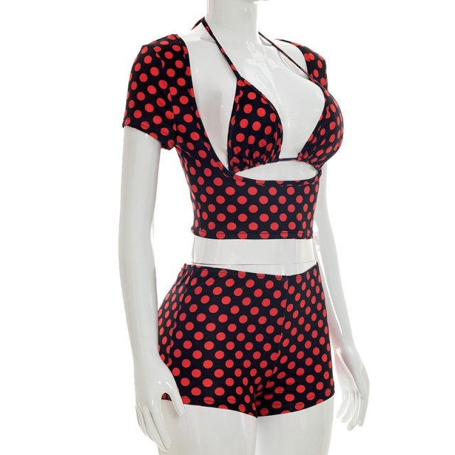 Polka Dots Printed Bikini Short Set 3 Pieces