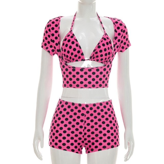 Polka Dots Printed Bikini Short Set 3 Pieces