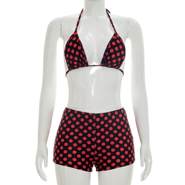 Polka Dots Printed Bikini Short Set 3 Pieces