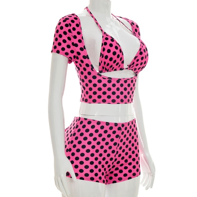 Polka Dots Printed Bikini Short Set 3 Pieces