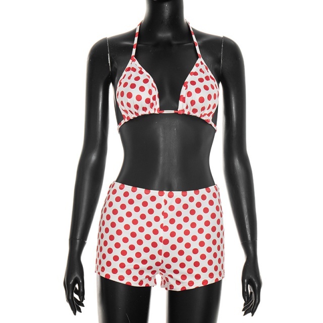 Polka Dots Printed Bikini Short Set 3 Pieces