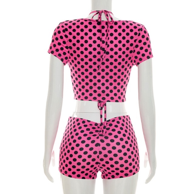 Polka Dots Printed Bikini Short Set 3 Pieces