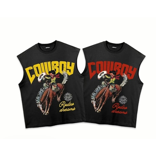 Cowboy Printed Sleeveless Casual Tee Top