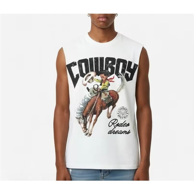 Cowboy Printed Sleeveless Casual Tee Top