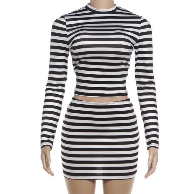 Double the Stripes Slim Fit Skirt Set