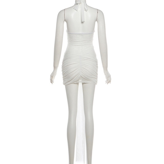Halter Sheer Lace Mini Dress