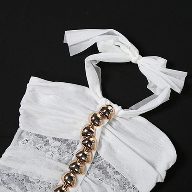 Halter Sheer Lace Mini Dress
