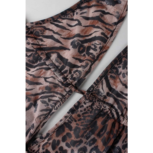 Leopard Print Halter Backless Tiered Romper