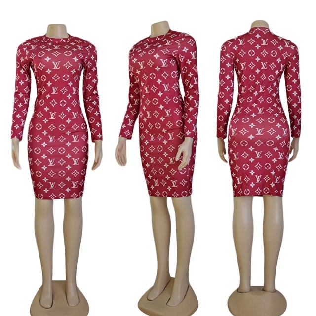 Printed Long Sleeve Bodycon Mini Dress
