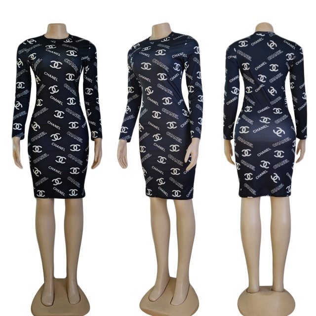 Printed Long Sleeve Bodycon Mini Dress