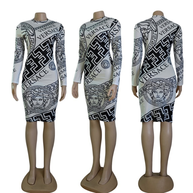Printed Long Sleeve Bodycon Mini Dress