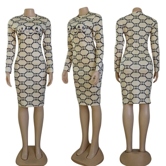 Printed Long Sleeve Bodycon Mini Dress