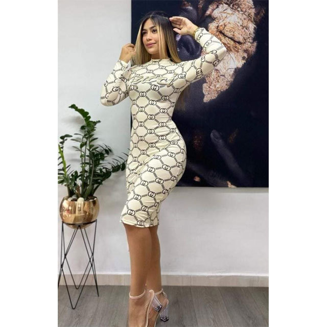 Printed Long Sleeve Bodycon Mini Dress