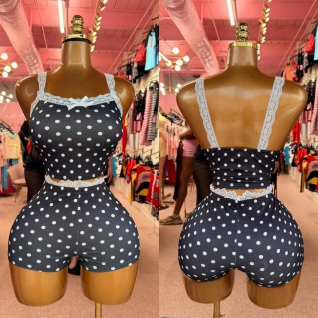 White Lace Trim Gone Dotty Fitted Short Set