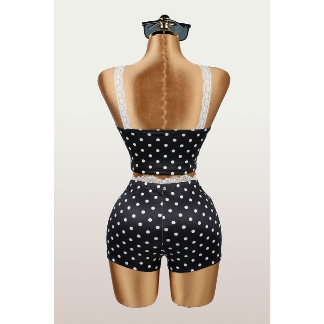 White Lace Trim Gone Dotty Fitted Short Set